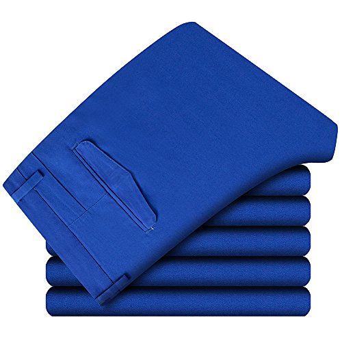 INFLATION Mens Slim Tapered Stretch Flat Front Casual Pants 100% Cotton Dress Pants Trousers for Men,22 Color Choices,Blue Pants Size 40