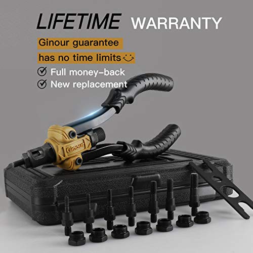 Ginour Professional Rivet Setter Kitï¼ŒHand Rivet Nut Tool with 7 Metric & SAE Mandrels and 70pcs Rivet Nuts, U-handle and Labor-Saving Design