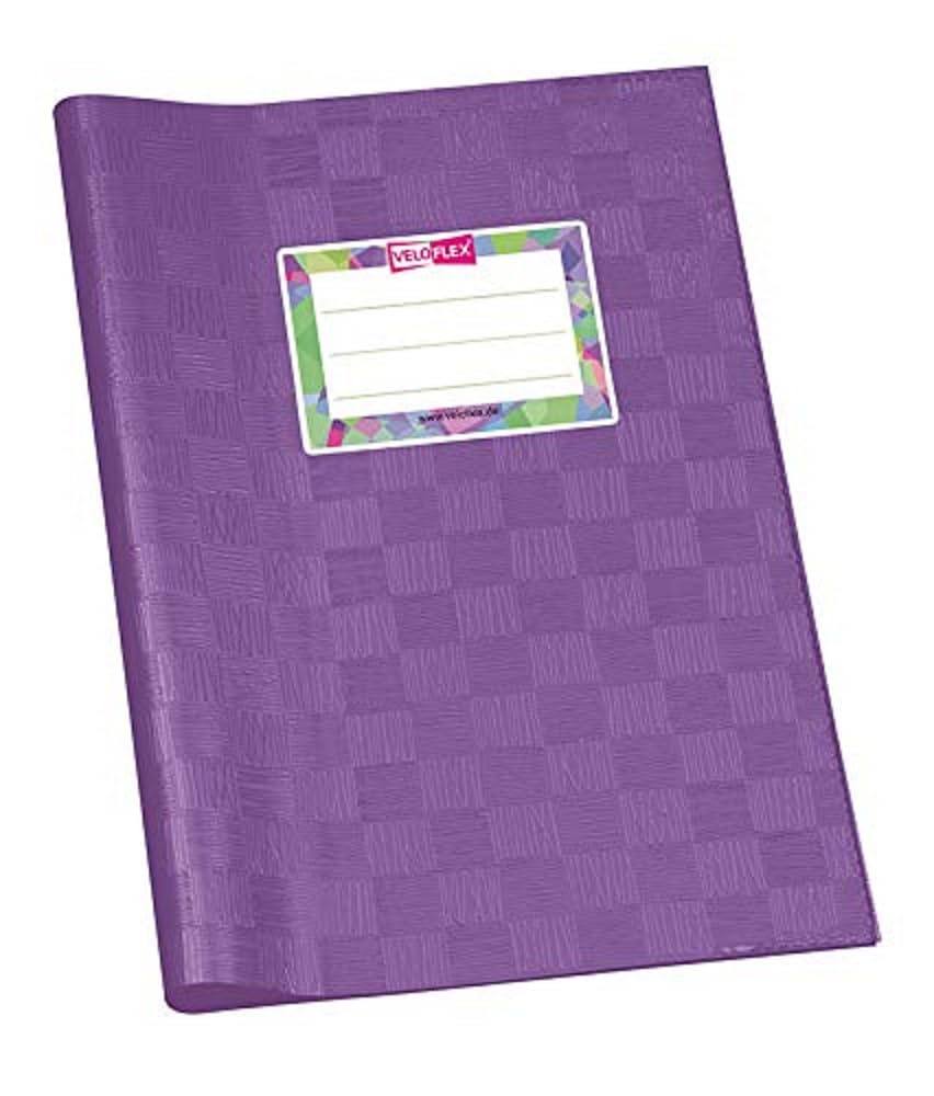 VELOFLEX 1352170 School Exercise Book Cover, Notebook Cover, Notebook Cover, DIN A5, Covered PP Film, Raffia Grain, with Name Label, Purple, Pack of 25