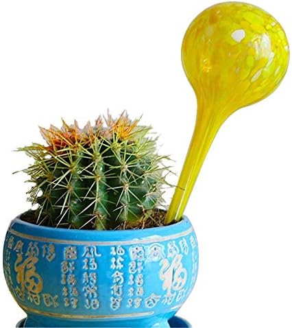 Calunce Set of 2 Hand Blown Colorful Self Watering Globes for Indoor or Outdoor Plants, Decorative,Yellow 7cm×20cm