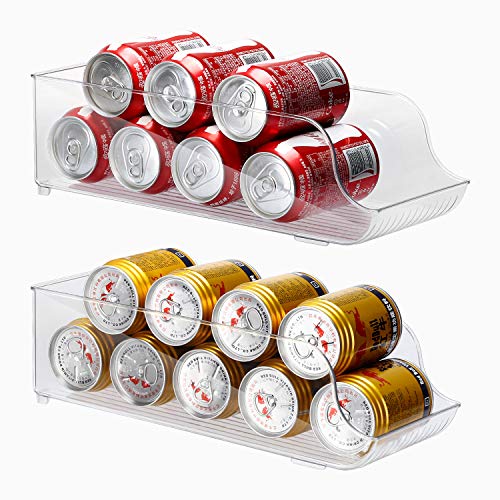 E-Gtong Refrigerator and Freezer Drink Holder, Soda Can Organizer Storage Bin Dispenser for Refrigerator, Freezers, Kitchen Cabinet or Pantry - BPA Free, 2-PACK, Clear