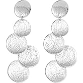 MALOYANVE Multi Round Disc Earrings for Women Bohemian Vintage Lightweight Brushed Coin Disc Tassel Dangle Drop Metal Statement Earrings Boho Jewelry