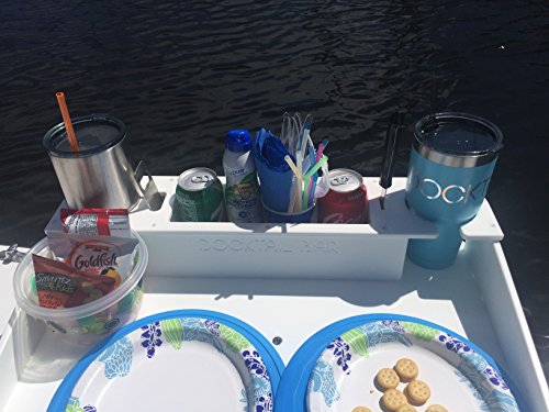 Boat-Utility-Table-with-Cup-Holders-and-Storage-Mounts-in-Rod-Holders-Package-Includes-Fully-Adjustable-Rod-Holder-Mount-Perfect-Boat-Marine-Grill-Accessory-Portable-By-Docktail-Bar