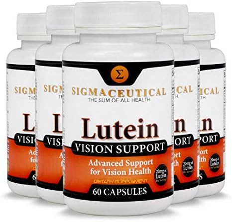 5 Pack of Lutein Vision Support Supplement (Plus Best Eye Care eBook) 20mg of Healthy Lutein, Vitamin A, Zinc, Bilberry Extract, Grape Seed Extract for Strained, Red or Dry Eyes - 60 Capsules Each