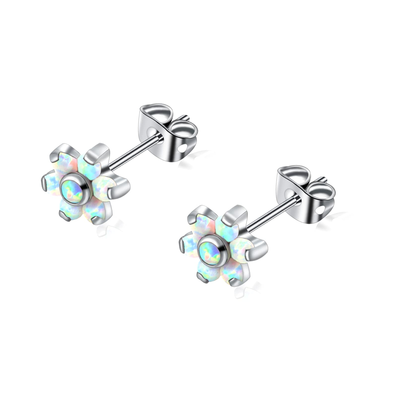 Titanium Opal Stud Earrings for Women Girls Earrings Hypoallergenic Birthstone Nickel Free Earrings for Sensitive Ears Cartilage Lobe Earrings Jewelry