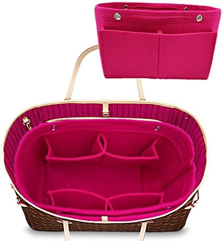 Danslove Felt Fabric Purse Handbag Organizer Bag - MultiPocket Insert Bag Rosy XL