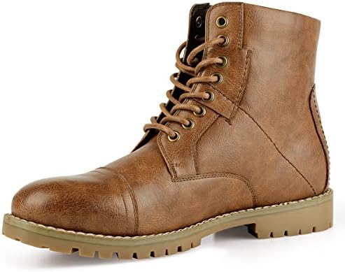 PIQYDNA Men's Leather Dress Boots Stylish Cap Toe Combat Boots Brown (10 D (M) US)