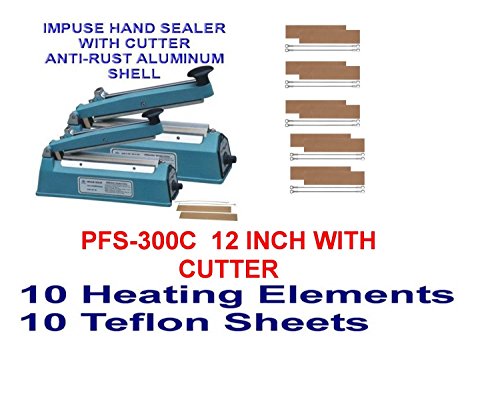 PFS-300C 12" Hand Impulse Sealer With +10 Heating Elements & +10 Teflon Sheets