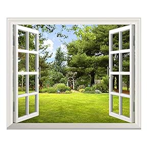 Removable Wall Sticker/Wall Mural -Beautiful Garden View Out of The Open Window Creative Wall Decor - 24"x32"