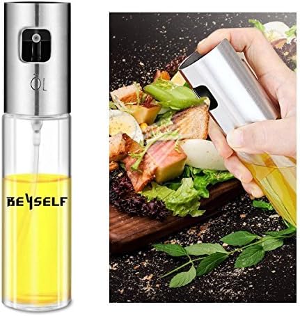 Olive Oil Sprayer, Neiup Oil & Vinegar Sprayer/Oil Spray Mister With Pump 100ml Stainless Steel & Glass for BBQ, Salads, Cooking, Baking, Grilling, etc 100% Food Safe