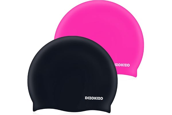 Dizokizo 2pcs High Elasticity Silicone Swim Cap for Women and Men, Comfortable Non-Slip Swimming Caps for Long and Short Hair