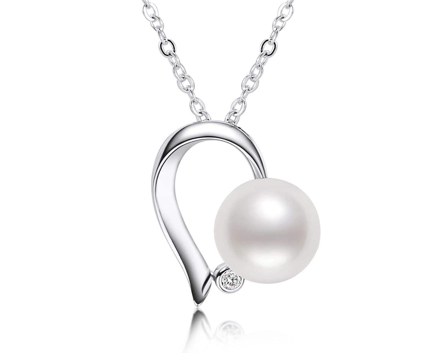 Pearl Necklace for Women Freshwater Cultured Pearl Heart Shape Love Wish Pendant with Sterling Silver Chain Anniversary Engagement Jewellery Gifts for Lady Wife Girlfriend Mothers Day Gift for Mom