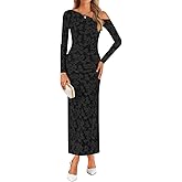 ZESICA Women's Spring Floral Off Shoulder Bodycon Maxi Dresses 2026 Long Sleeve Ruched Elegant Cocktail Party Dress