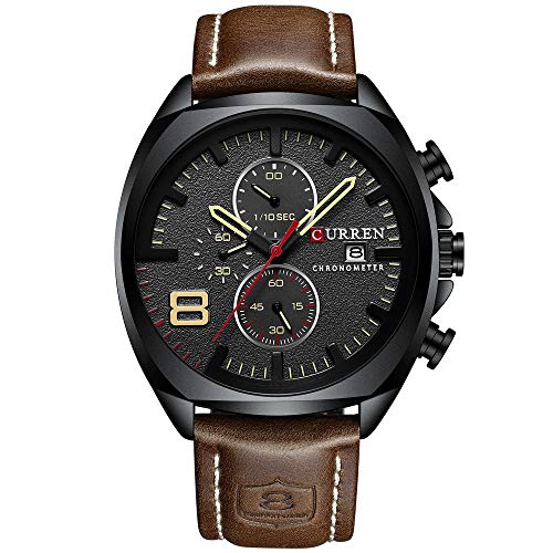 Reloj Hombres Impermeable Cronógrafo Deporte Militar Reloj Hombre Cuero Reloj Reloj Masculino
