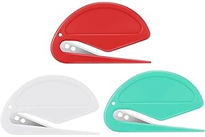 MAGICIANSBOX Letter Opener Envelope Slitter,3 Pack Plastic Envelope Opener Mail Opener,Portable Wrapping Paper Cutter Package Opener,3Pack (Red/Cyan/White)