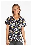 Tooniforms Women's Cut V-Neck Print Scrub Top Large Print