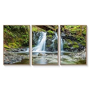 Floating Framed Canvas Wall Art for Living Room, Bedroom Landscape Gorge Mountain River Grassland Canvas Prints for Home Decoration Ready to Hang - 16"x24"x3 Panels