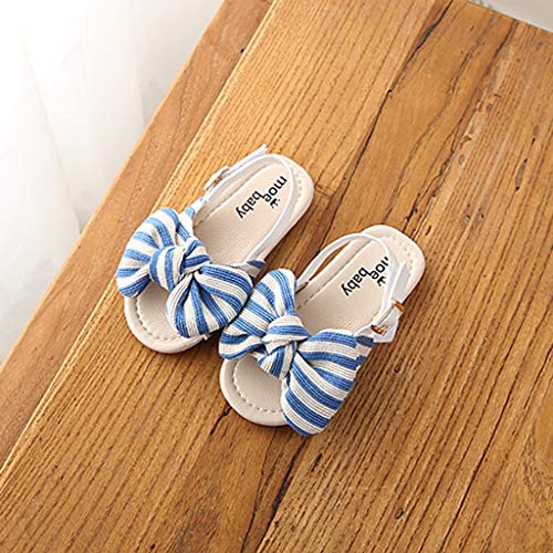 Tantisy ♣↭♣ Girls Striped Bowknot Sandals/Flat Slippers/Fashion Dual use Casual Shoes (Children/Little Kid/Big Kid) Blue