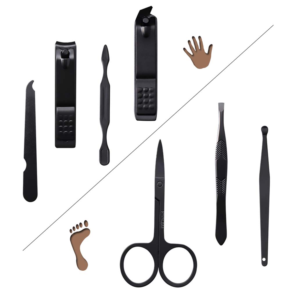 Aubcee Nail Clipper Set, Manicure, Pedicure Kit, 7 in 1 Black Stainless Steel Professional Grooming Kit with Black Leather Travel Case: Home & Kitchen