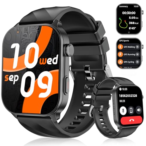Smart Watch Men Women, 2.01" HD Smartwatch with GPS, Bluetooth Calls, Smart Watches with 110+ Sports, Sleep Monitor/Heart Rate Monitor/SpO2/Pedometer, 5ATM for Android iOS-Black