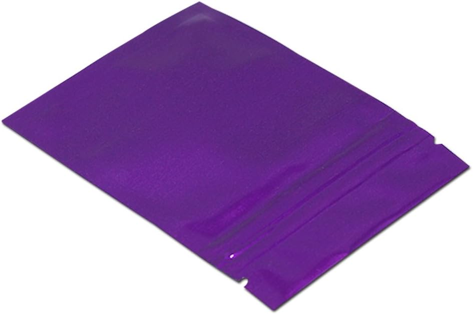100 Pack 2.7x3.9 inches Mylar Flat Ziplock Sample Bag Odor Smell Proof Aluminum Foil Pouches Resealable Bath Salt Heat Seal Packets Spice Tea Food Storage Bag (Double Purple)