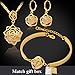 U7 Floating Rose Flower Jewelry Set Luxury Fashion 18K Gold Plated Bridal Tennis Bracelet & Drop Earrings & Charm Necklace Pendant