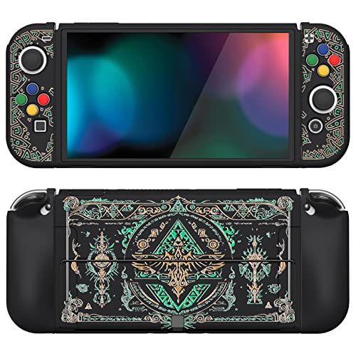 PlayVital ZealProtect Soft Protective Case for Nintendo Switch OLED, Flexible Protector Joycon Grip Cover for Nintendo Switch OLED with Thumb Grips & ABXY Direction Button Cap - Totem of Kingdom
