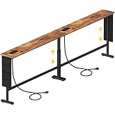 2-Pack 79"x7.9" Adjusts Height Sofa Table for Behind Couch 2 Power Outlets | Adjusts Height 25-34in 4C 2U 4AC outlets 7.9" deep table behind couch Perfect for living room narrow spaces Rustic brown