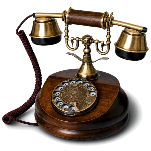 Opis Technology 1921 Cable Model A - Vintage Wooden Fixed Telephone, Wired Retro Telephone with Rotating Dial and Metal Bell (No Bluetooth)
