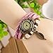 6 Pcs Lot Wholesale Vintage Wrap Around Women's Bead Leaf Bracelet Quartz Watch LOTW047