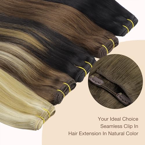 GOO GOO Extensiones Adhesivas Pelo Natural, 40cm 90g 7pcs, Extensiones de cabello humano Natural auténtico, 3/8/613 Marrón Nogal a Castaño Ceniza y Rubio Blanquecino