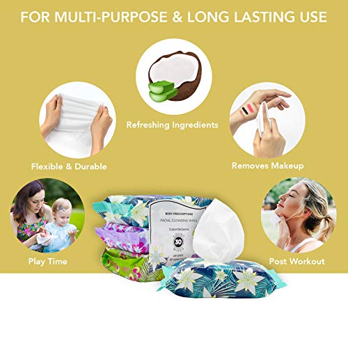 Body Prescriptions Makeup Remover Wipes Bulk, 3 Pack, 90 Facial