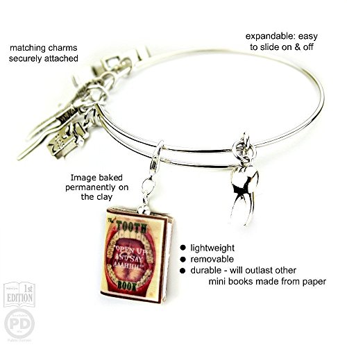 The TOOTH BOOK Vintage Dentistry Clay Mini Book Expandable Bangle Bracelet by Book Beads SALE