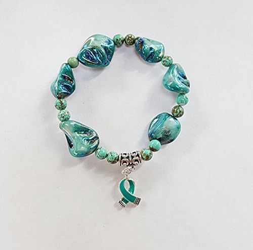 Teal Gemstone Awareness Ribbon Bracelet