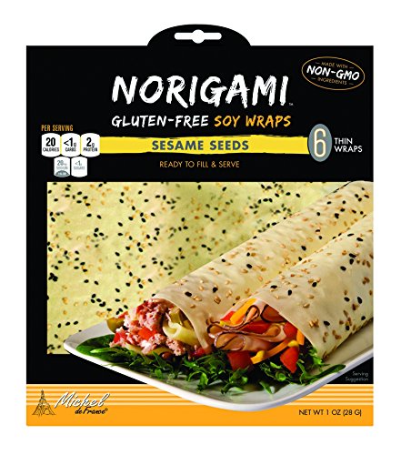 Norigami Non-GMO Gluten-Free Soy Wraps Sesame Seeds and Soy Wraps Poppy Seeds (6 Wraps Per Pack), Low Carbs, High Protein, Vegetarian, Ready To Fill And Serve Wraps, Thin And Healthy Wraps (2 Packs)