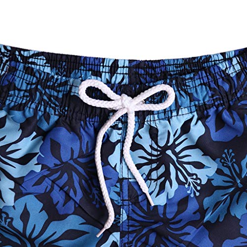 Men Swim Trunks, JOYFEEL Print Quick Dry Casual Elastic Waist Beach Shorts Surfing Running Active Watershort Pockets Blue