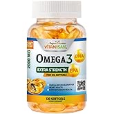 Organic Vitamins súper Omega 3 Ultra Pure Fish Oil Concentrate, EPA & DHA Triple Strength, Omega 3 Fatty acids, Burpless 120 softgels