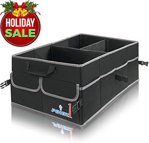 Premium Quality Auto Trunk Organizer, Heavy Duty Cargo Storage Bag, Non-Slip Bottom Strips to Prevent Sliding, For Car SUV, Truck, Incl Bonus Backseat Organizer