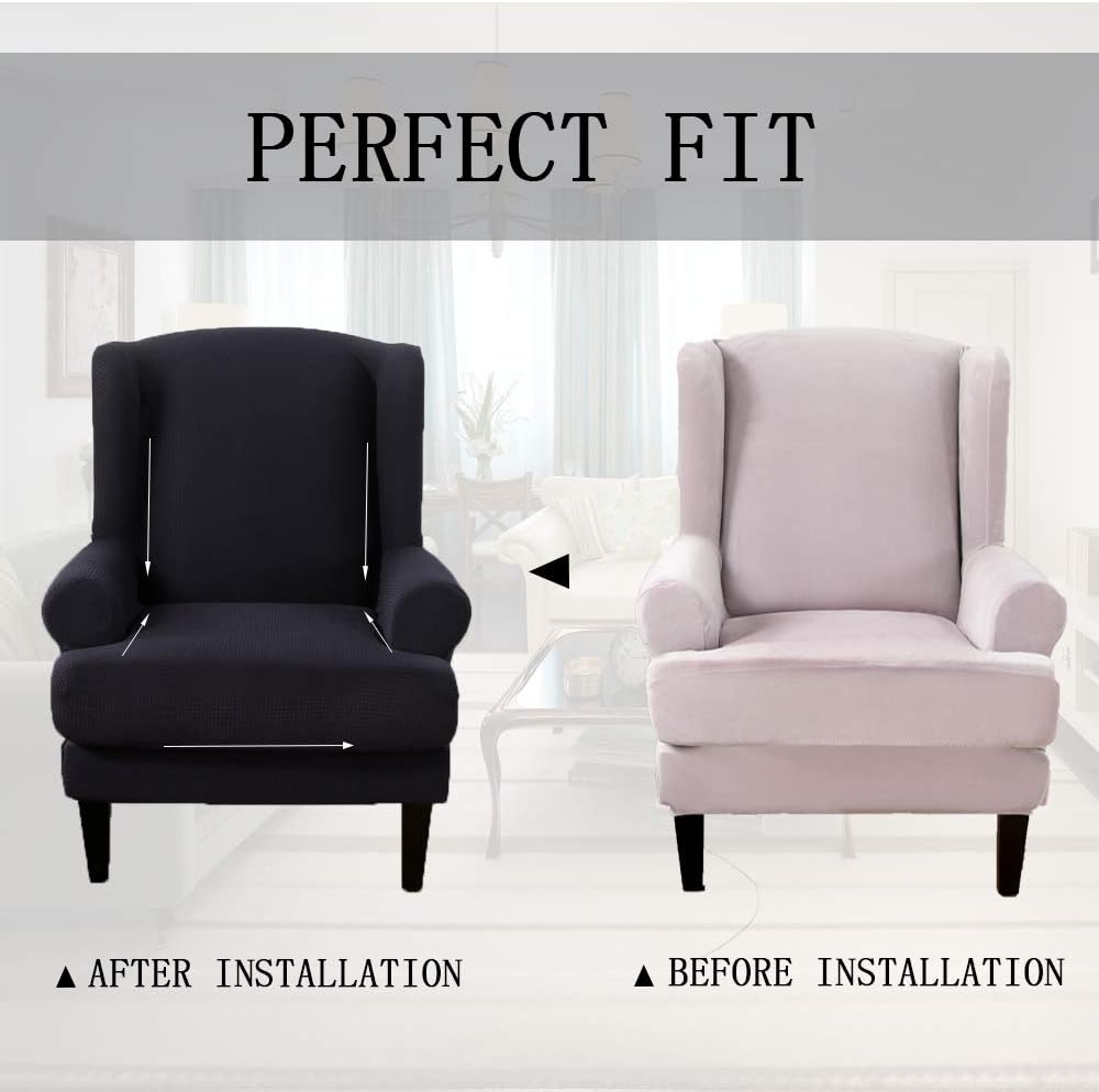 Youjoy Stretch Wingback Chair Slipcover 2-Piece Sofa Cover Furniture Protector Couch with Elastic Spandex Fabric Armchair Chair Slipcover,Navy: Kitchen & Dining