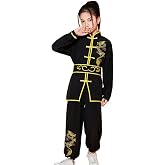 YEMYIQZ Kung Fu Uniform for Boys Girls Kids Traditional Chinese Embroidered Tai Chi Wing Chun Master Martial Arts Set Outfit