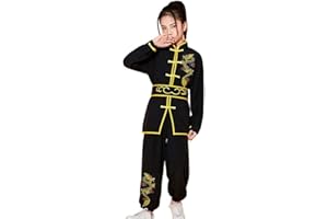 YEMYIQZ Kung Fu Uniform for Boys Girls Kids Traditional Chinese Embroidered Tai Chi Wing Chun Master Martial Arts Set Outfit