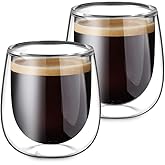 glastal Espresso Cups 4 oz Double Walled Glasses Coffee Mugs Set of 2, Clear Glass Coffee Cups Insulated Espresso Mug 120 ml (full capacity) Borosilicate Double Wall Glass Cup, German Quality