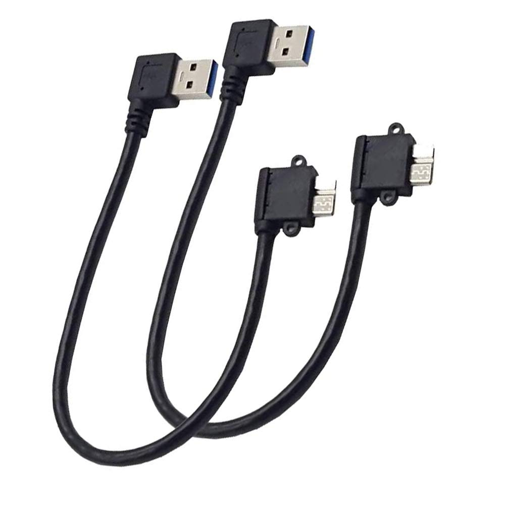 LiKuCo 2Pack 10inch Angled USB 3.0 A Male to Micro B 3.0 Male with Screw Hole,Micro B Hard Drive Cable for Portable External Hard Drives,WD Elements,Seagate Expansion etc (10inch USB 3.0 Right Angle)