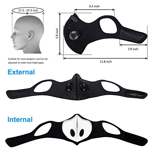 Dust Mask Anti Pollution Respirator PM2.5 Dustproof Safety Mask Washable and Reusable with 8 Carbon N99 Filters for Pollen Allergy Woodworking Mowing Running Outdoor Activities, 2 Packs (Black)