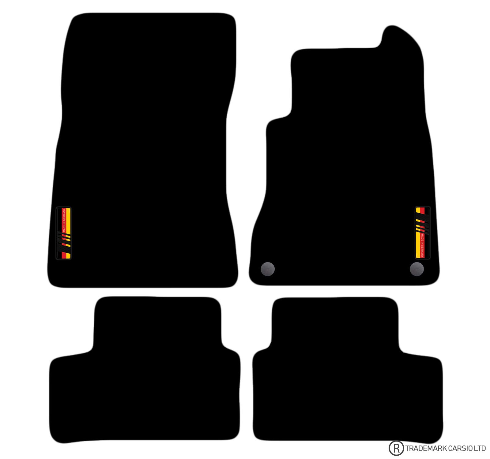 Carsio Carpet Car Mats For Mercedes A-Class 2018+ Onwards with Made in Germany logo Tailored Fit Floor Mat Complete Accessory Custom Fitted - All Weather, Anti-Slip Backing & Black Trim