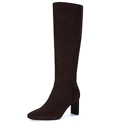 Athlefit Knee High Boots Women Square Toe Chunky