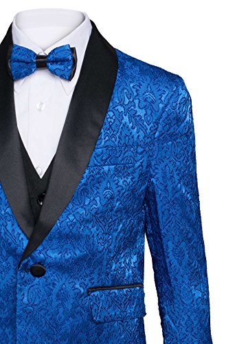 Boys Premium Paisley Patterned Shawl Lapel Tuxedos - Many Colors (2, Royal Blue with Black)