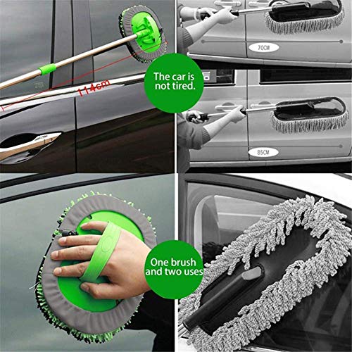 2 in 1 Chenille Microfiber Car Wash Mop Mitt With Long Handle,Car Wash Dust Brush Adjustable Length 24-46 Inch Brush Duster Paint Scratch Free Cleaning Tool Dust Collector Supplies for Washing Car - Thumbnail 6