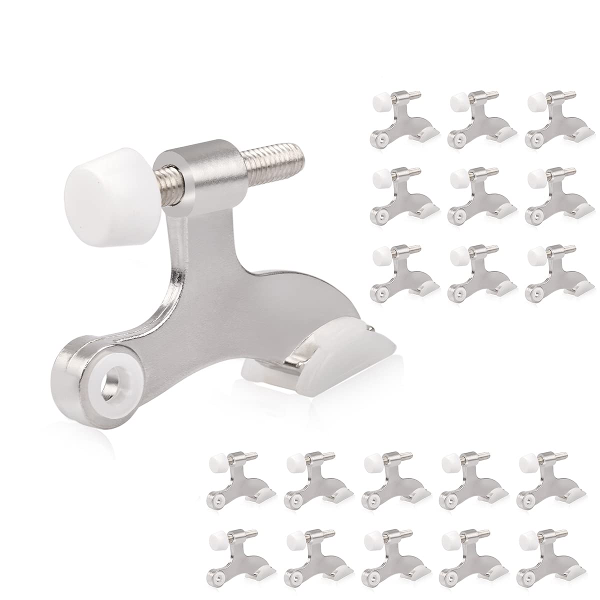 Photo 1 of HOMOTEK 20 Pack Hinge Pin Door Stopper, Hinge Stops for Top of Door, Adjustable Deluxe Heavy Duty Door Stop 2-1/2x1-3/4 inch, with White Rubber Bumper Tips, Satin Nickel