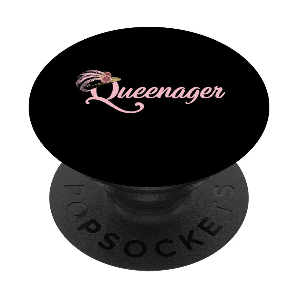 Queenager Crone Feather Hat Crown Drama Queen Pink Black PopSockets PopGrip: Swappable Grip for Phones & Tablets